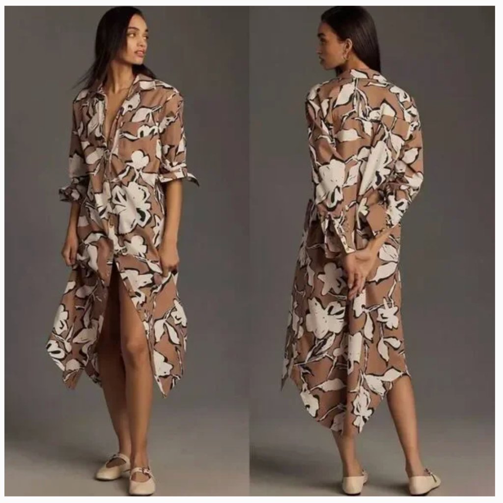 Anthropologie Maeve "The Soren Long-Sleeve Shirt Dress" Size S 100% Cotton